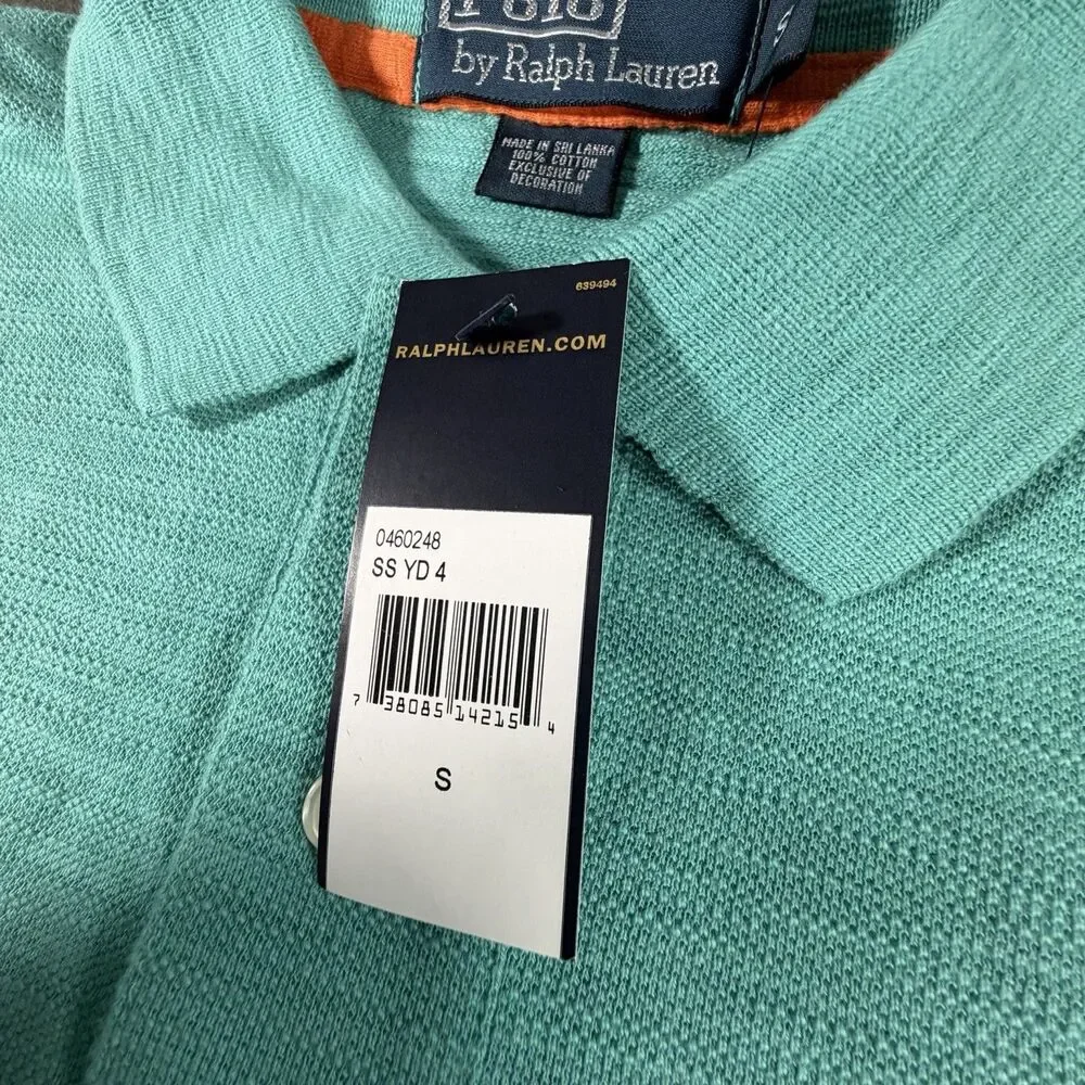 Vintage Polo Ralph Lauren Shirt Mens Small Teal Golf Striped Pullover Terry New